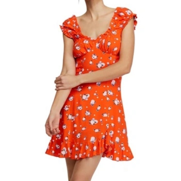 Free People Like A Lady Printed Mini Dress In Orange size XS - Picture 12 of 12